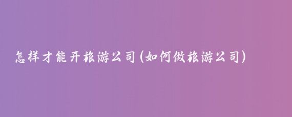 怎样才能开旅游公司(如何做旅游公司)