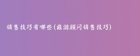 销售技巧有哪些(旅游顾问销售技巧)